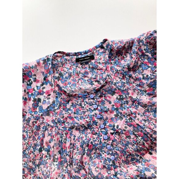 ISABEL MARANT Orion Blue Pink Floral Silk Georgette Mini Tunic Dress, Size 36/XS - Picture 12 of 16